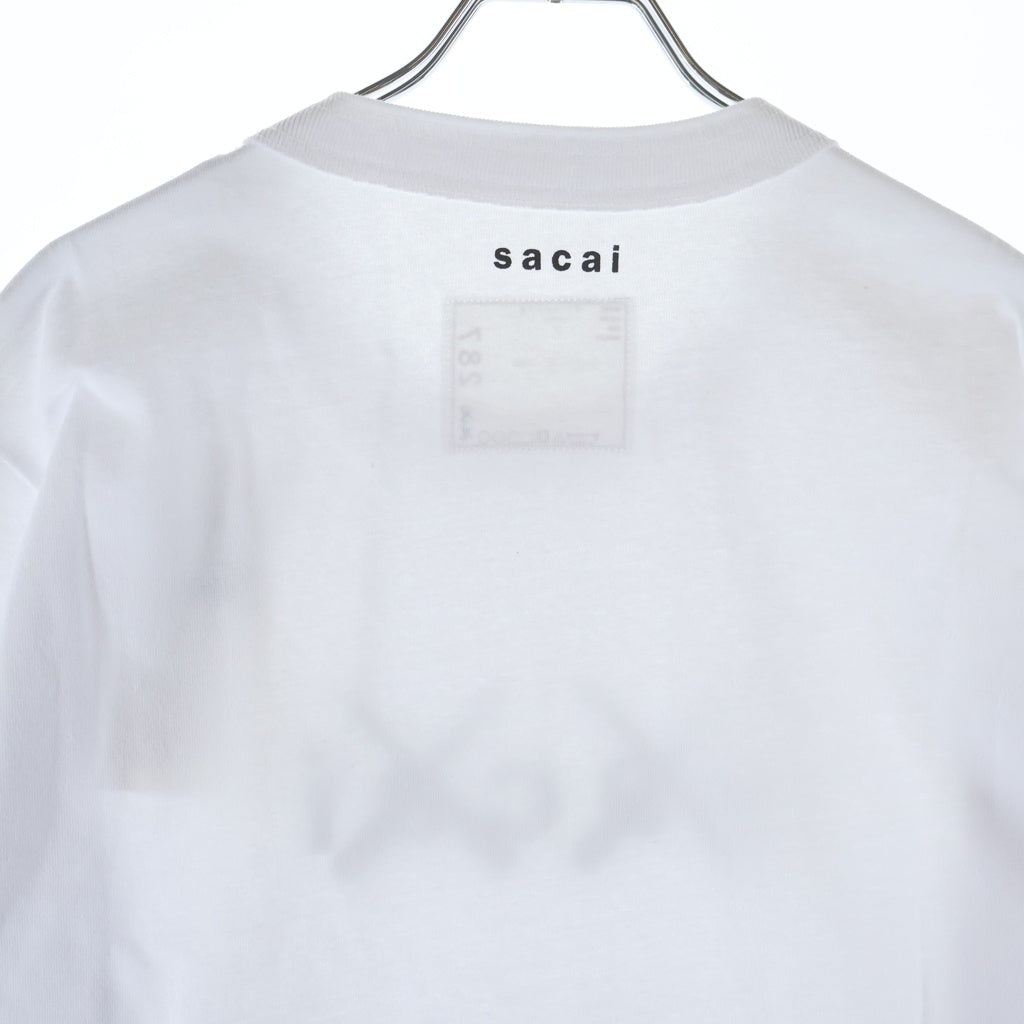 Sacai(サカイ) 21AW ×KAWS FLOCK PRINT LONG SLEEVE T-SHIRT カウズ フロックプリント コットン クルーネック長袖Tシャツ カットソー ホワイト 21-0287S