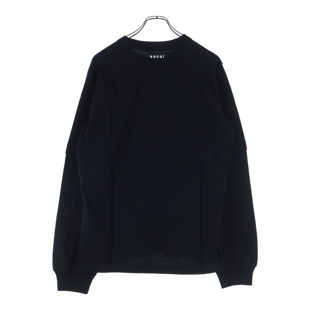 Sacai(サカイ) 21AW ×KAWS EMBROIDERY LONG SLEEVE T-SHIRT カウズ コットン ロゴエンブロイダリー レイヤード クルーネック長袖Tシャツ カットソー ブラック 21-0287S