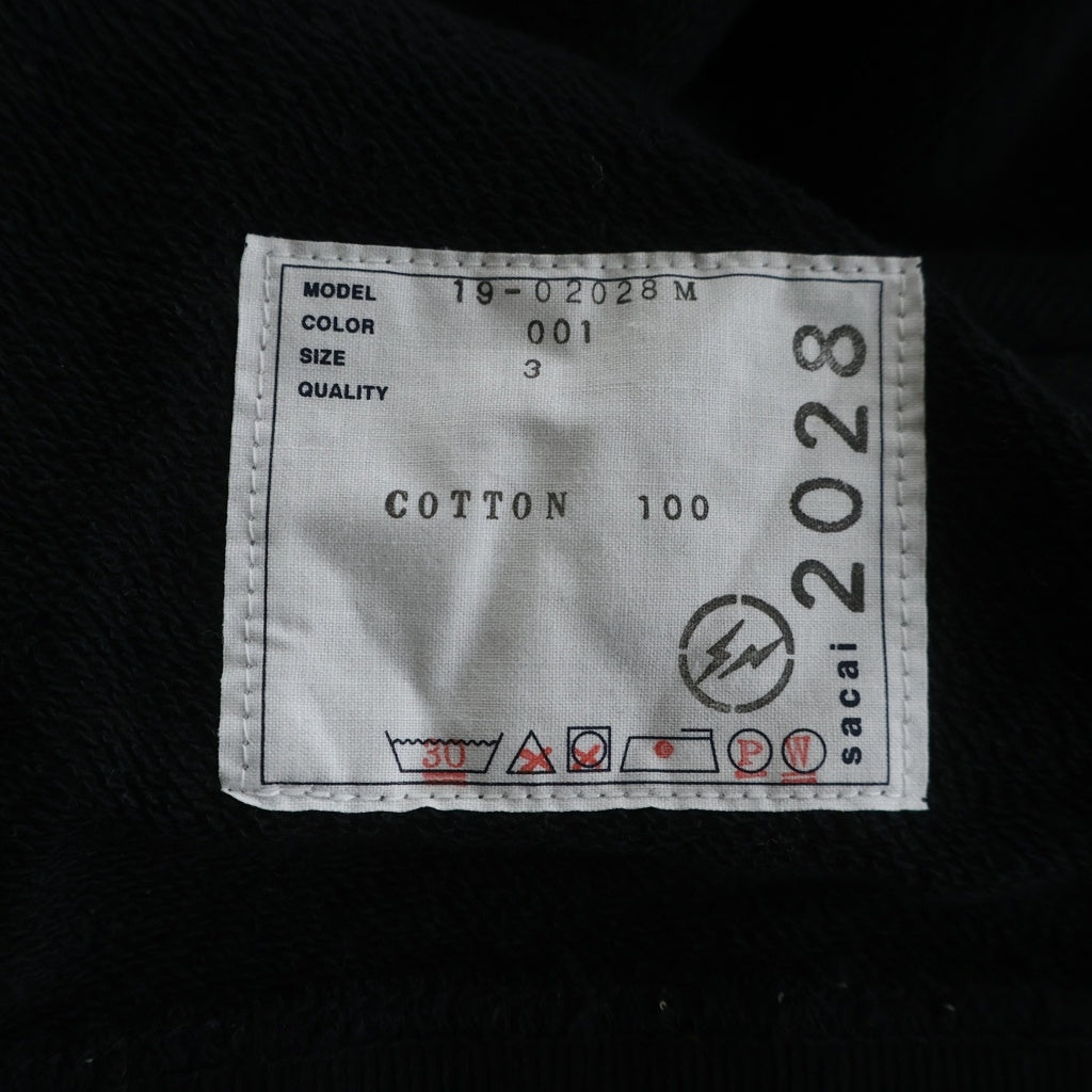 Sacai(サカイ) 19AW ×FRAGMENT DESIGN フラグメントデザイン コットン 両面プリント プルオーバーフーディー パーカー ブラック 19-02028M