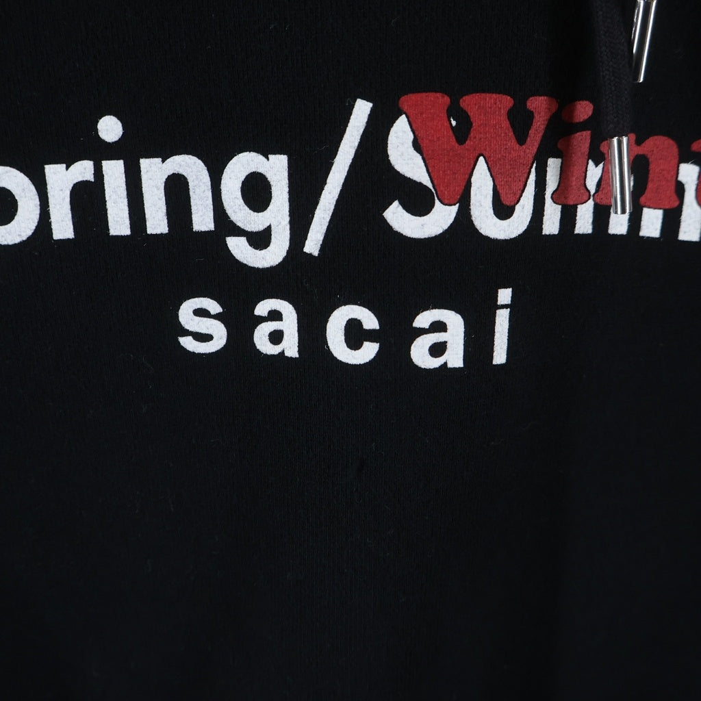 Sacai(サカイ) 19SS SPRING/WINTER SWEAT HOODIE スプリング/ウィンター コットン 両面プリント サイドジップ プルオーバー スウェットフーディー パーカー ブラック 19-1927M