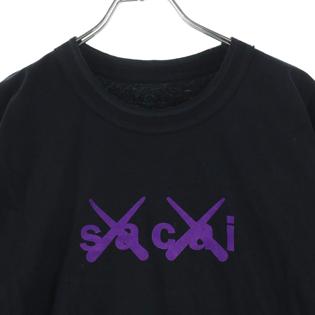 Sacai(サカイ) 21AW ×KAWS FLOCK PRINT T-SHIRT カウズ フロックプリント コットン クルーネックTシャツ カットソー ブラック 21-0288S