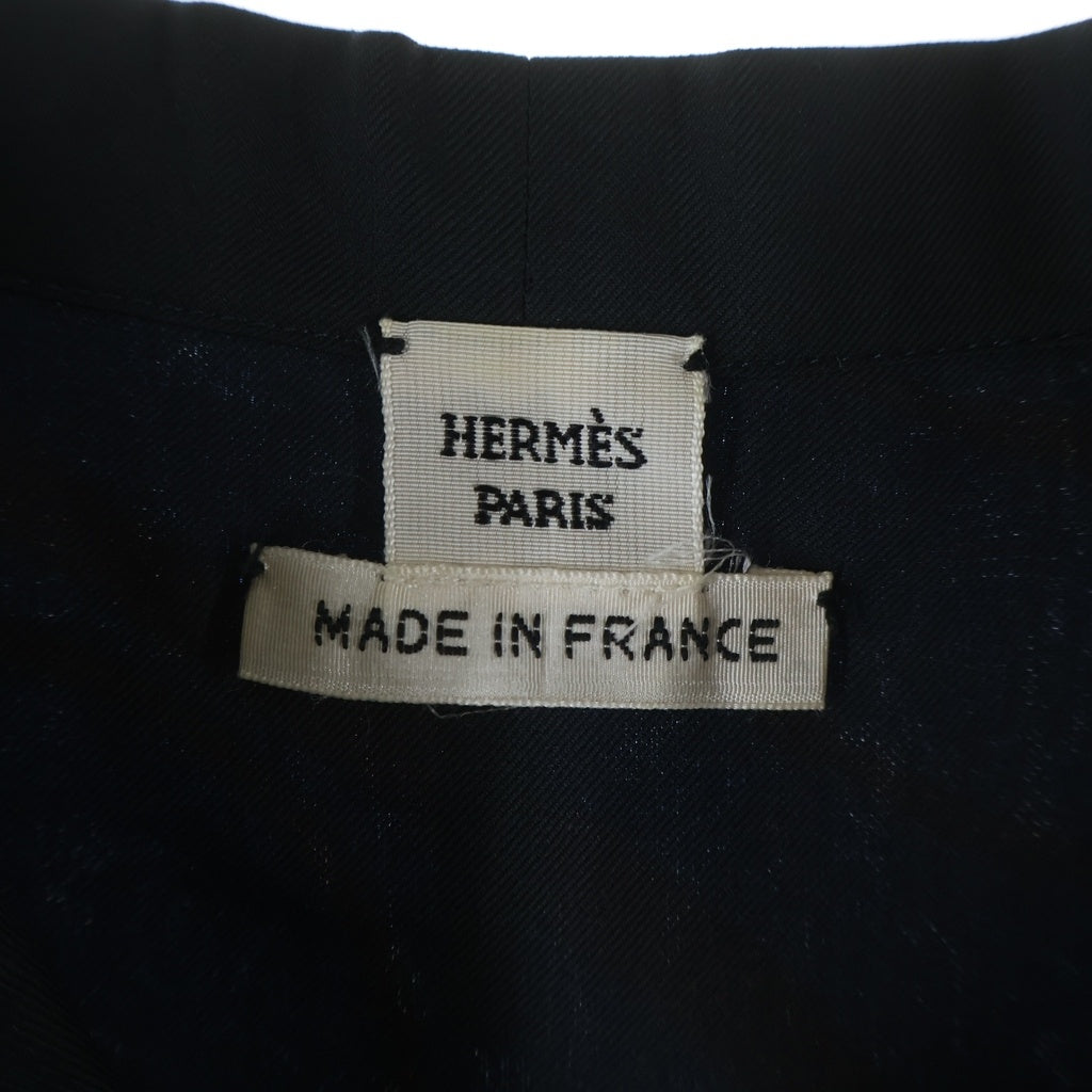 HERMES(エルメス) スタンドタイカラー ボタンアップ 総柄 ロングスリーブシルクシャツ スカート セットアップドレス レディース ブルー/レッド