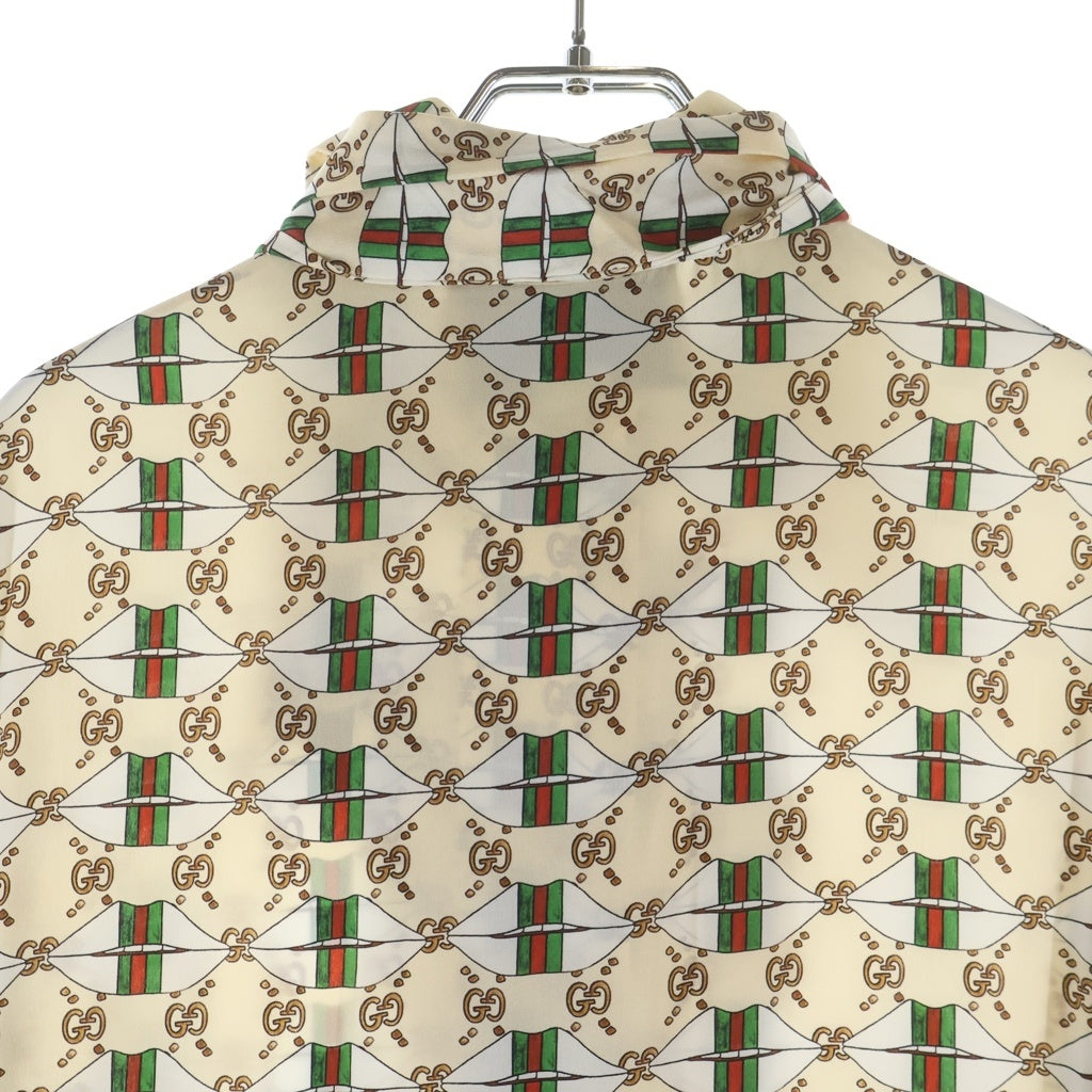 GUCCI(グッチ) ウェブキスプリント 総柄 ボウタイ ワンピースドレス アイボリー レディース 477109 ZJX14