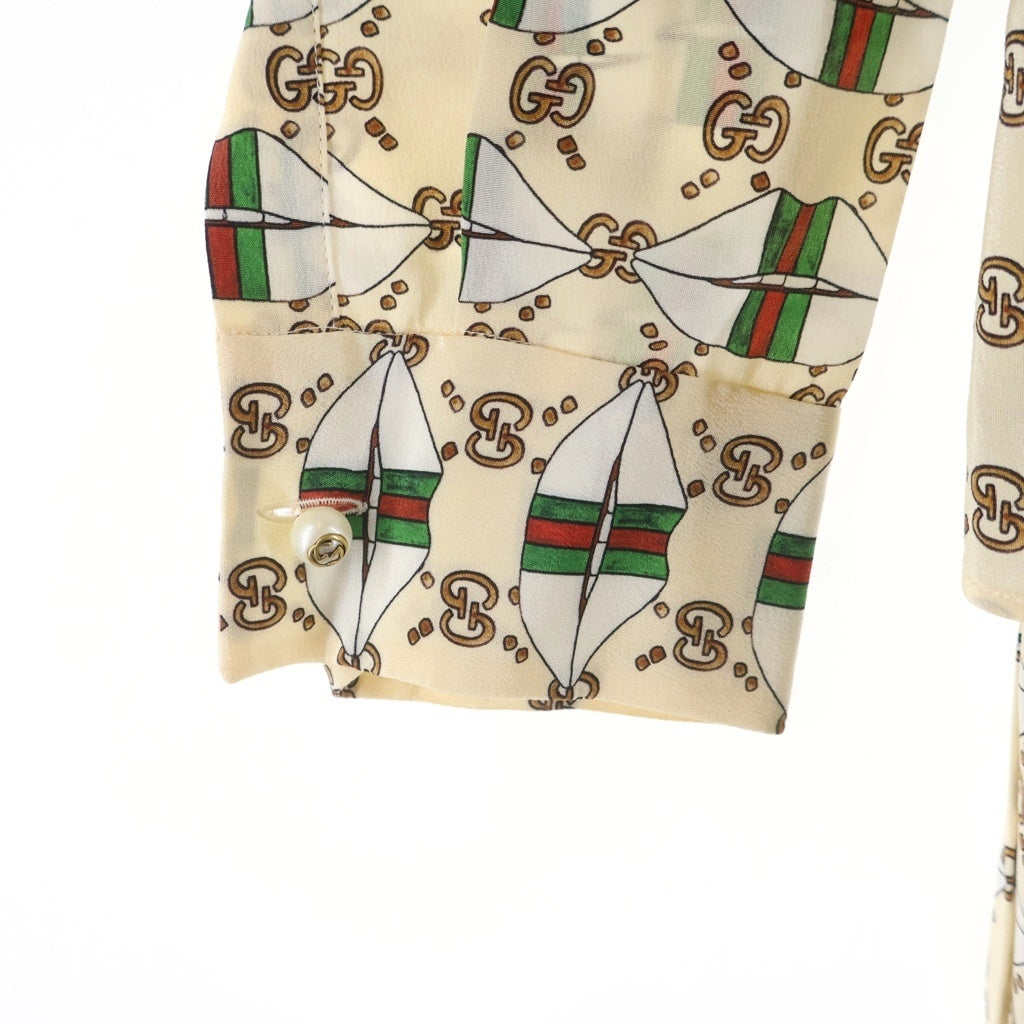 GUCCI(グッチ) ウェブキスプリント 総柄 ボウタイ ワンピースドレス アイボリー レディース 477109 ZJX14