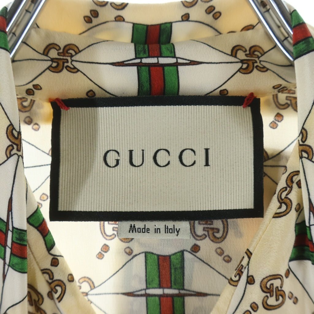 GUCCI(グッチ) ウェブキスプリント 総柄 ボウタイ ワンピースドレス アイボリー レディース 477109 ZJX14