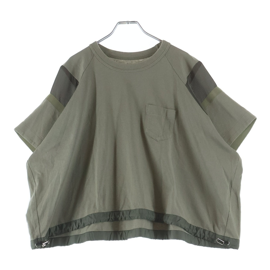 Sacai(サカイ) SOLID SATIN COTTON JERSEY ソリッドサテン コットンジャージー クルーネック半袖Tシャツカットソー カーキ 23-06567