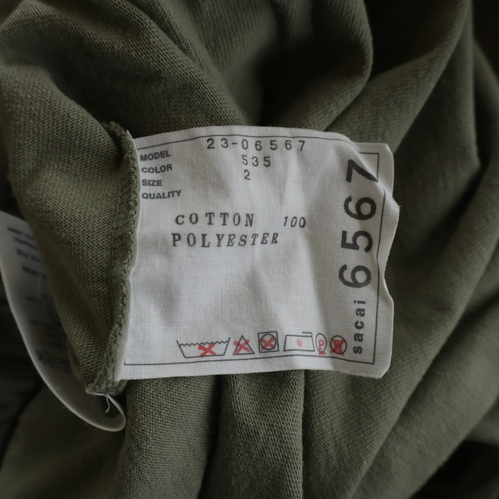 Sacai(サカイ) SOLID SATIN COTTON JERSEY ソリッドサテン コットンジャージー クルーネック半袖Tシャツカットソー カーキ 23-06567