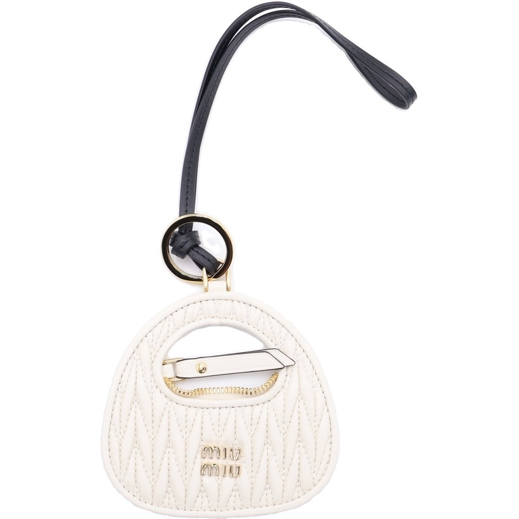 miumiu(ミュウミュウ) TRICK PELLE WANDER KEYCHAIN レザートリック ワンダー バッグ型チャーム キーリング ホワイト/ブラック 5TL357 2CWB F0009 レディース