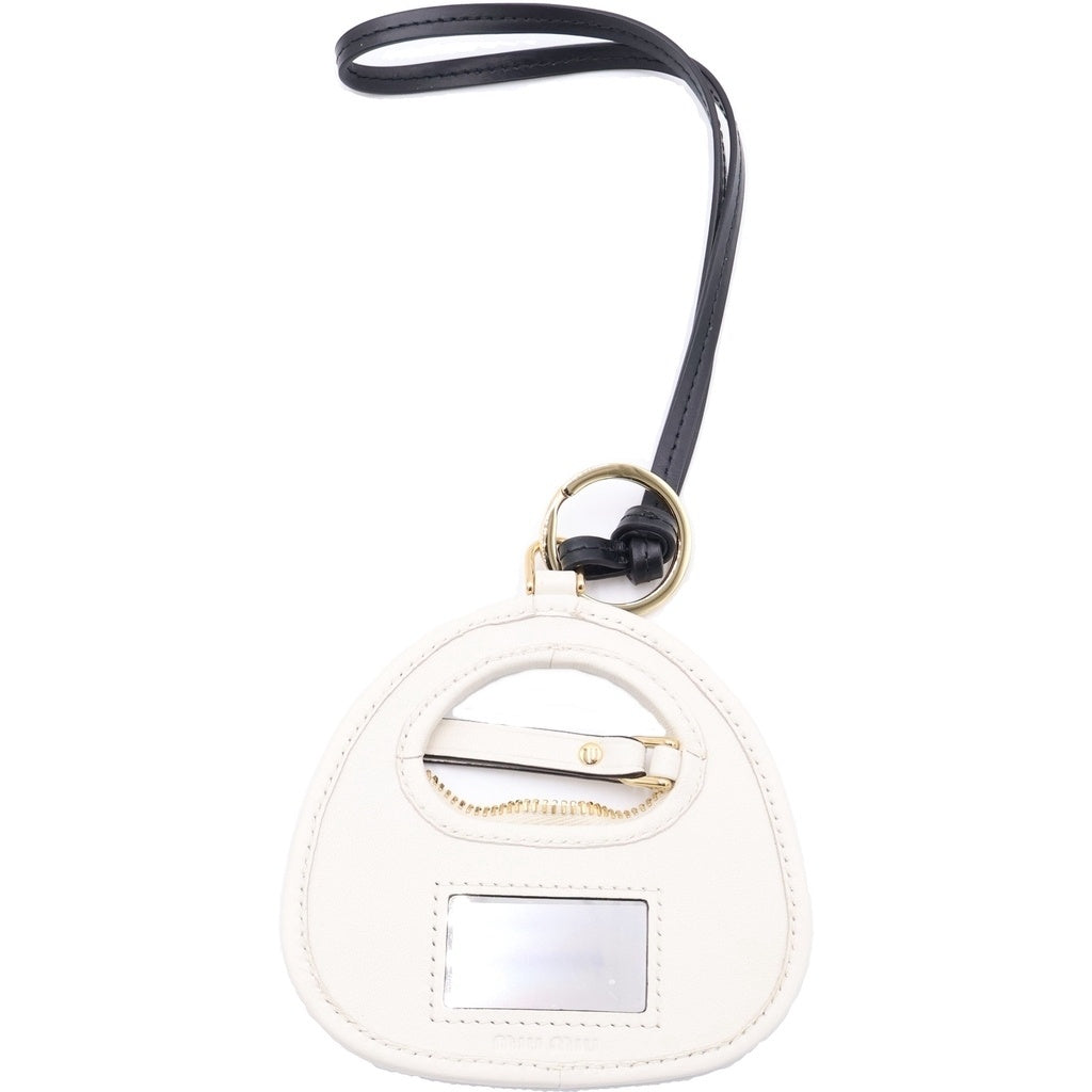 miumiu(ミュウミュウ) TRICK PELLE WANDER KEYCHAIN レザートリック ワンダー バッグ型チャーム キーリング ホワイト/ブラック 5TL357 2CWB F0009 レディース