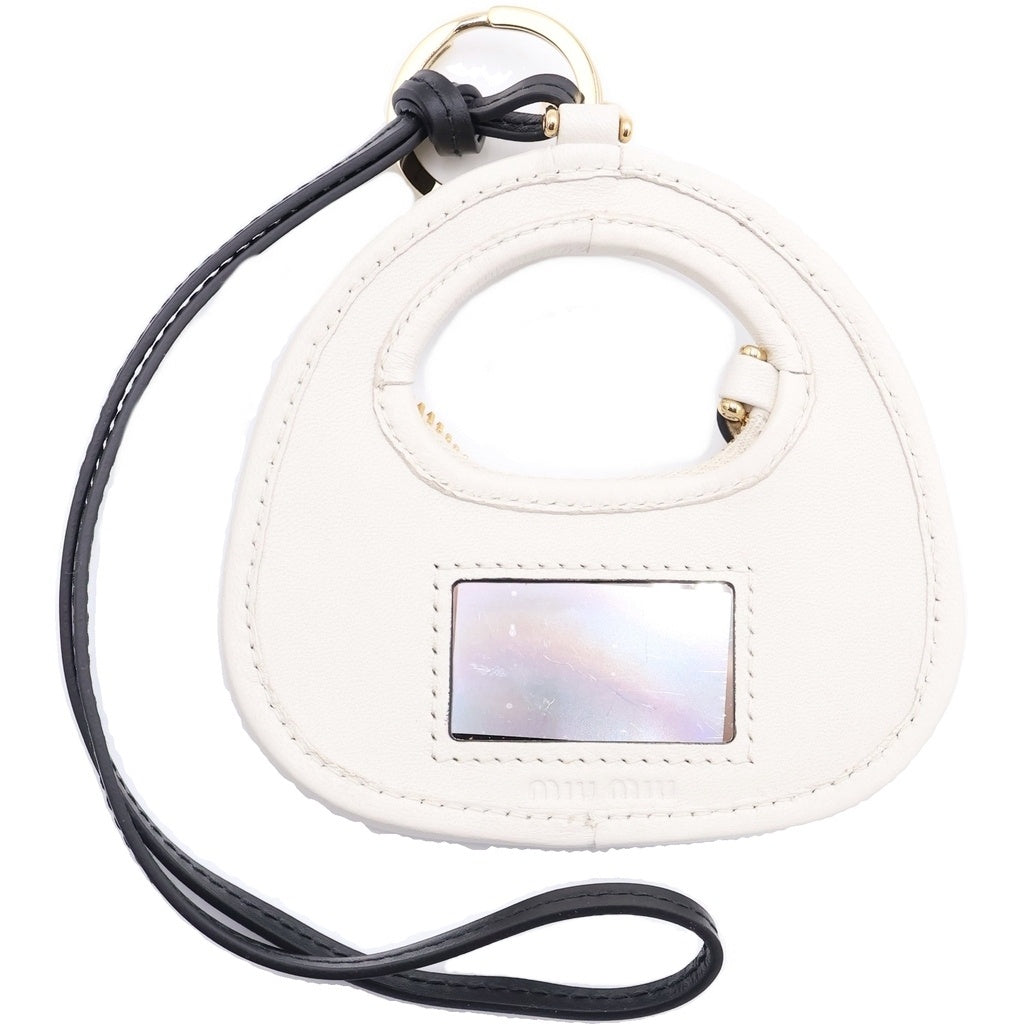 miumiu(ミュウミュウ) TRICK PELLE WANDER KEYCHAIN ワンダー バッグ型 レザーチャーム キーチェーン キーホルダー ホワイト/ブラック 5TL357 2CWB F0009 レディース