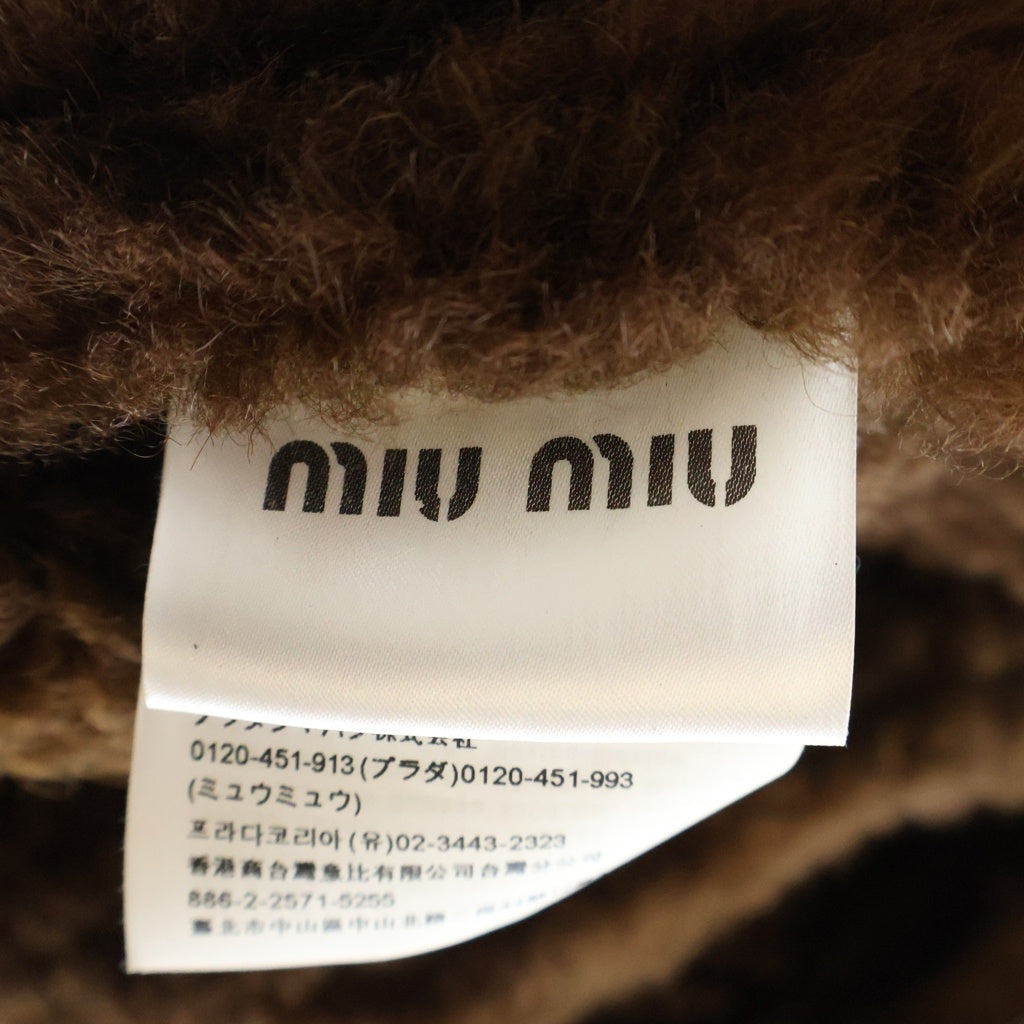 miumiu(ミュウミュウ) 19年製 シープスキン フーディケープ 裏地ボア ジップアップジャケット ポンチョ レディース ブラック MPV697 L2Q F034S