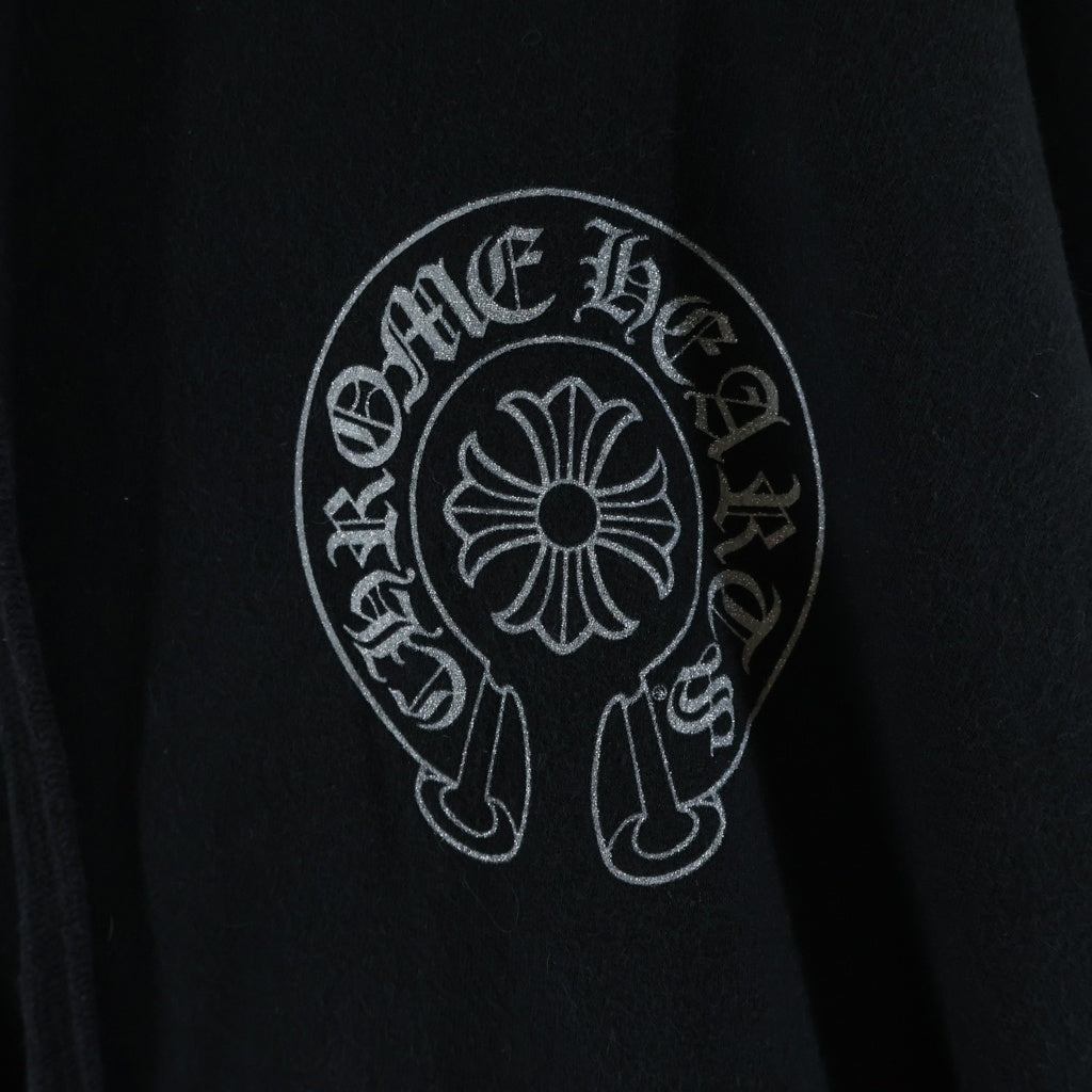 CHROME HEARTS(クロムハーツ) WWW.CHROMEHEARTS.COM SILVER GLITTER HOODIE オンライン限定 グリッター ホースシューバックプリント プルオーバースウェットパーカー フーディー ブラック