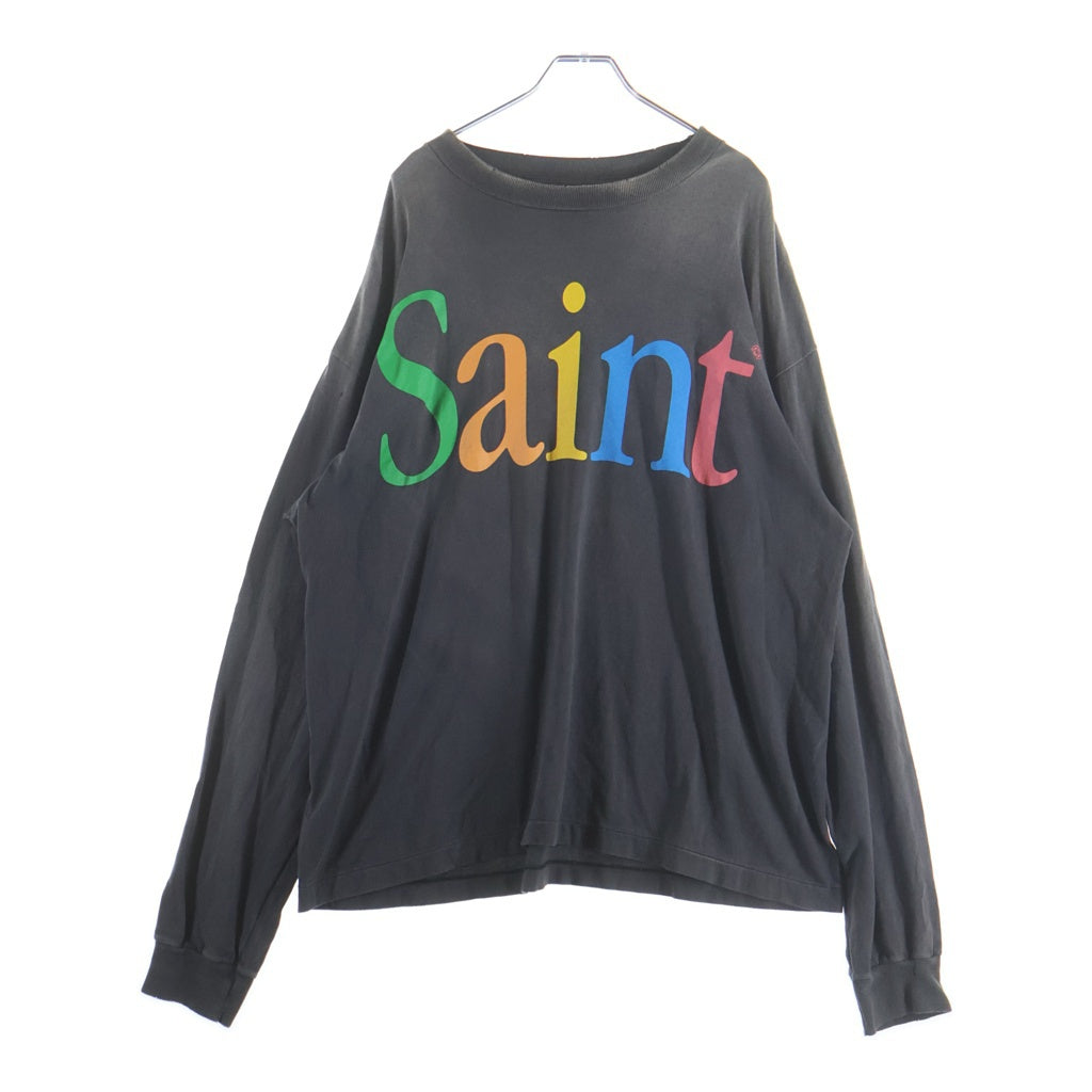 SAINT MICHAEL(セントマイケル) 25SS RAINBOW LS TEE加工 レインボーロゴプリントTシャツ 長袖クルーネックカットソー ブラック SM-HR8-0000-032