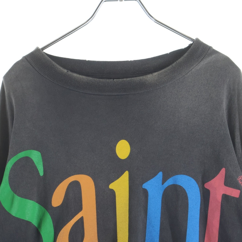 SAINT MICHAEL(セントマイケル) 25SS RAINBOW LS TEE加工 レインボーロゴプリントTシャツ 長袖クルーネックカットソー ブラック SM-HR8-0000-032