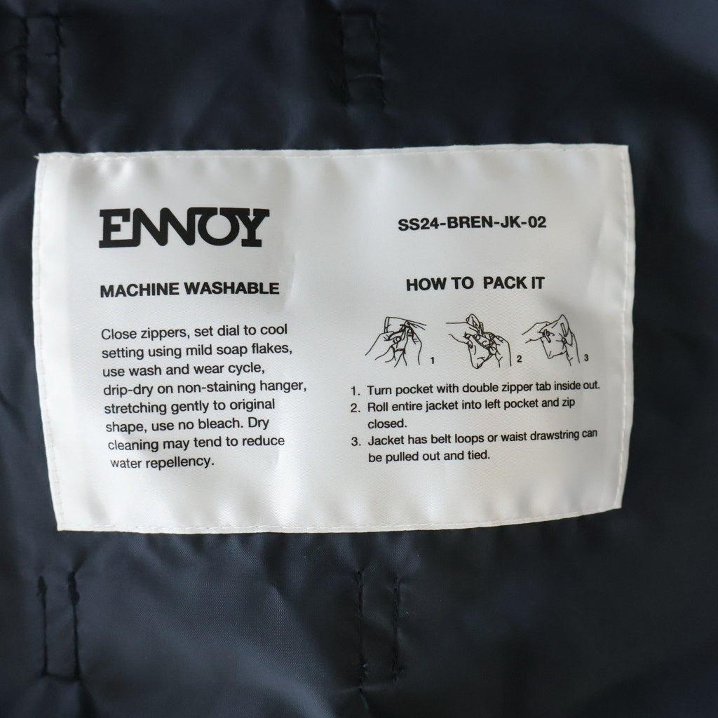 The Ennoy Professional(エンノイプロフェッショナル) 24SS PACKABLE NYLON JACKET パッカブル フロントロゴ刺繍 フード付 ジップアップナイロンジャケット ネイビー SS24BRENJK02LP