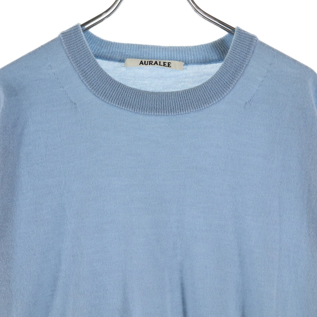 AURALEE(オーラリー) 24SS CASHMERE HARD TWIST KNIT TEE カシミヤ ハード ツイスト ニット クルーネック半袖Tシャツ カットソー ブルー A24ST02CT