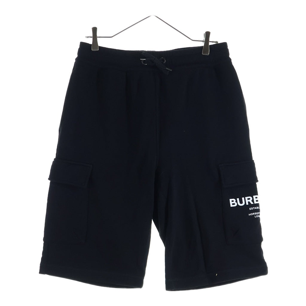 BURBERRY(バーバリー) HORSEFERRY PRINT COTTON DRAWCORD SHORTS ホースフェリー ロゴプリント コットン ドローコード スウェット カーゴショーツ ハーフパンツ ブラック 8013510