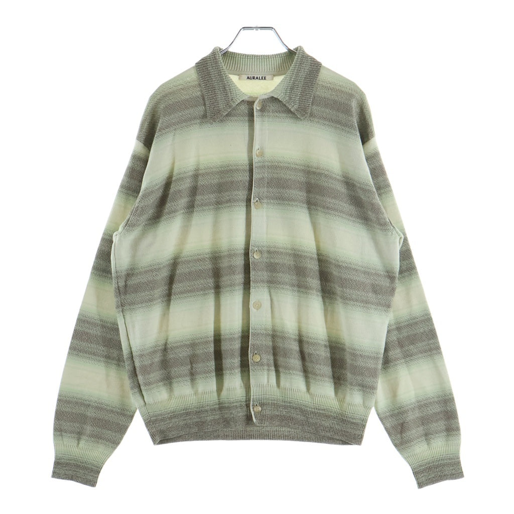 AURALEE(オーラリー) 26SS COTTON SILK GRADIENT STRIPE KNIT SHIRT CARDIGAN コットン シルク グラディエント ストライプ シャツ ニットカーディガン グリーン/ブラウン A26SC01GB