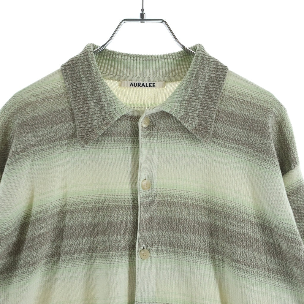 AURALEE(オーラリー) 26SS COTTON SILK GRADIENT STRIPE KNIT SHIRT CARDIGAN コットン シルク グラディエント ストライプ シャツ ニットカーディガン グリーン/ブラウン A26SC01GB