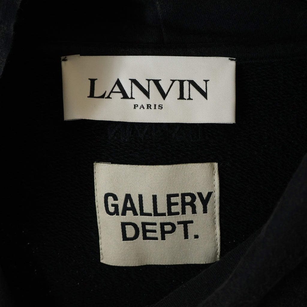 GALLERY DEPT.(ギャラリーデプト) 22SS ×LANVIN EMBROIDERED HOODIE ランバン ロゴエンブロイダリー ペイント加工 プルオーバースウェットパーカー フーディー ブラック RM-TOG698-JR32-P22