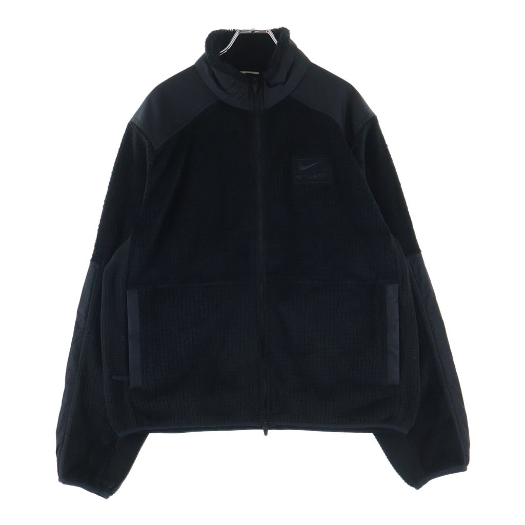NIKE(ナイキ) 25AW ×STUSSY FULL ZIP FLEECE ステューシー ロゴ刺繍 ジップアップブルゾン フリースジャケット ブラック HQ8524-010