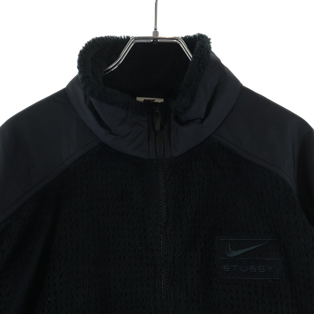 NIKE(ナイキ) 25AW ×STUSSY FULL ZIP FLEECE ステューシー ロゴ刺繍 ジップアップブルゾン フリースジャケット ブラック HQ8524-010
