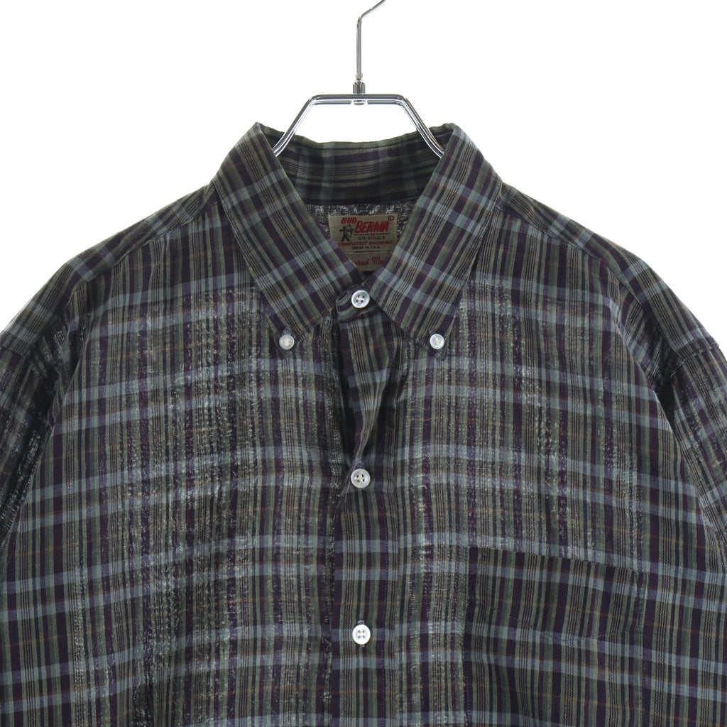 VINTAGE(ヴィンテージ) 50-60S VINTAGE BUD BERMA ヴィンテージ バドベルマ USA製 ボタンダウン チェック長袖シャツ カーキ