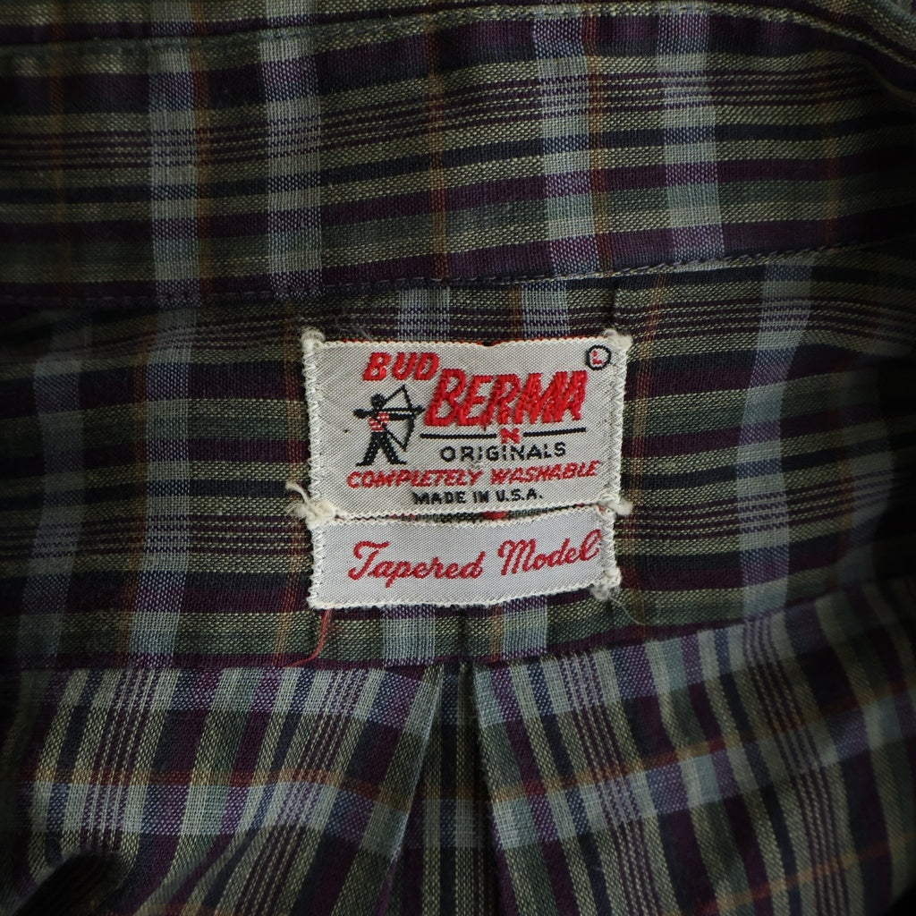 VINTAGE(ヴィンテージ) 50-60S VINTAGE BUD BERMA ヴィンテージ バドベルマ USA製 ボタンダウン チェック長袖シャツ カーキ
