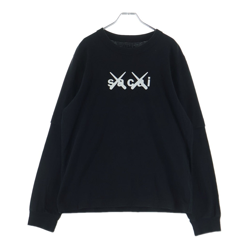 Sacai(サカイ) 21SS ×KAWS Flock Print Long Sleeve T-Shirt カウズ フロックプリント レイヤード クルーネック長袖Tシャツ カットソー ブラック 21-0287S