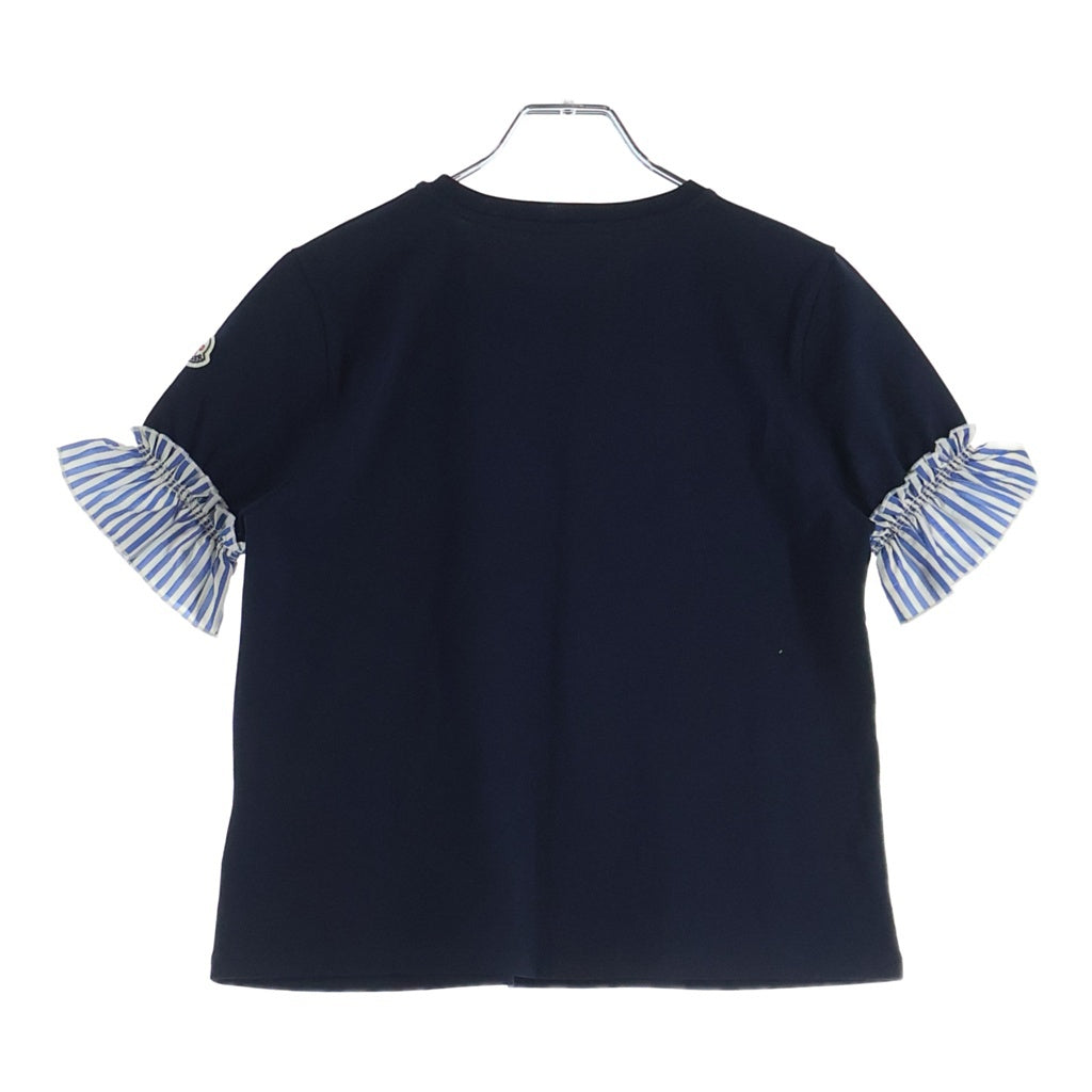 MONCLER(モンクレール) 18SS MAGLIA T-SHIRT 袖ロゴワッペン刺繍 フリル 半袖Tシャツ クルーネックカットソー レディース キッズ ネイビー D19548066705 8790A