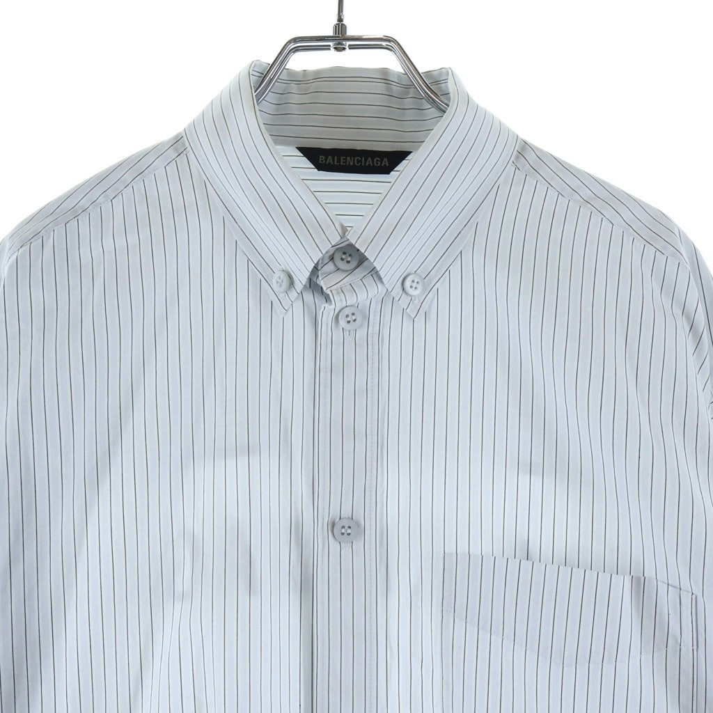 BALENCIAGA(バレンシアガ) 24SS OVERSIZED SHIRT バックロゴプリント ストライプ柄 長袖オーバーサイズシャツ ライトブルー 725377 TPM16