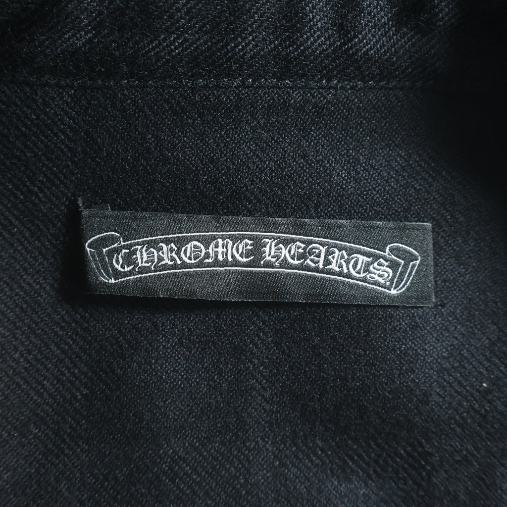 CHROME HEARTS(クロムハーツ) OLD DENIM WESTERN オールド フローラルボタン 袖裾レザークロスパッチ チェック柄 ウール ウエスタン長袖シャツ ブラック