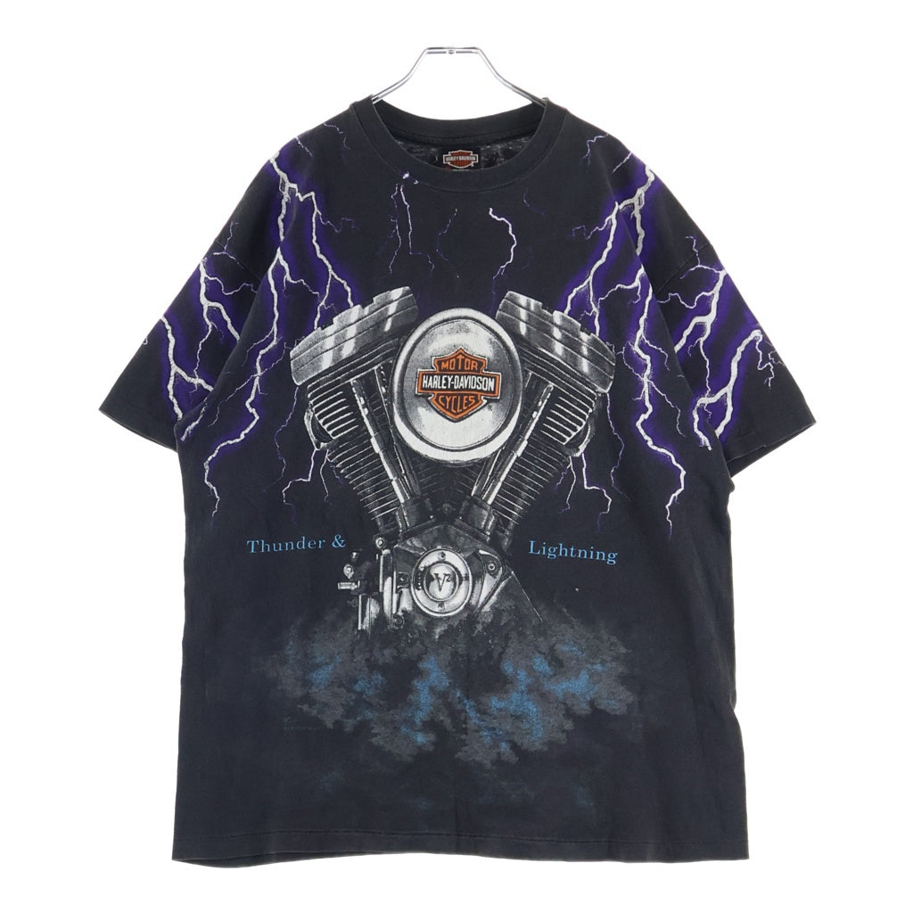 VINTAGE(ヴィンテージ) 90S HARLEY DAVIDSON THUNDER & LIGHTNING ハーレーダビッドソン サンダー&ライトニング オーバープリントTシャツ 半袖クルーネックカットソー ブラック