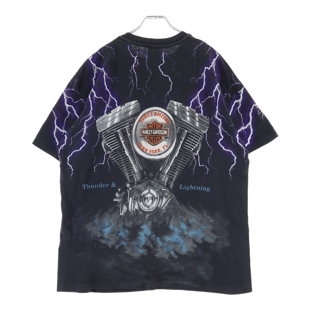 VINTAGE(ヴィンテージ) 90S HARLEY DAVIDSON THUNDER & LIGHTNING ハーレーダビッドソン サンダー&ライトニング オーバープリントTシャツ 半袖クルーネックカットソー ブラック