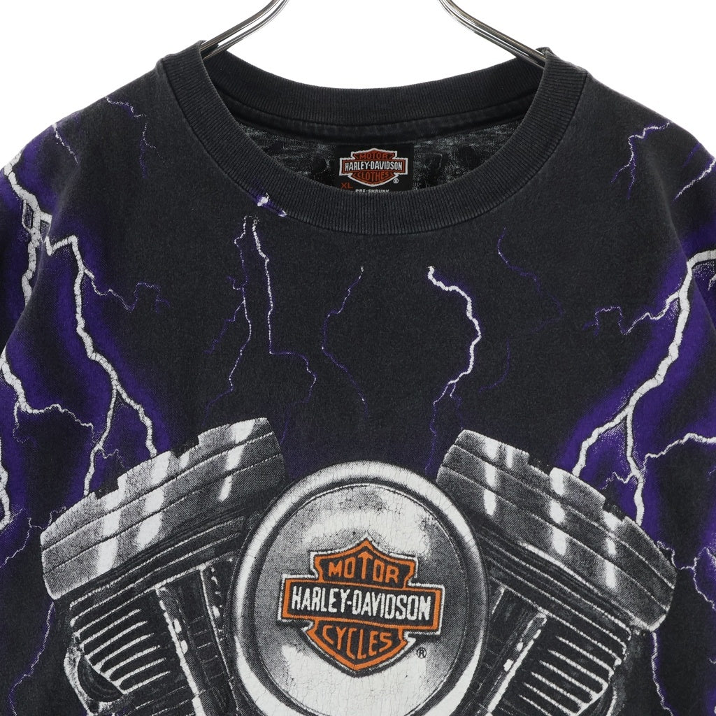 VINTAGE(ヴィンテージ) 90S HARLEY DAVIDSON THUNDER & LIGHTNING ハーレーダビッドソン サンダー&ライトニング オーバープリントTシャツ 半袖クルーネックカットソー ブラック