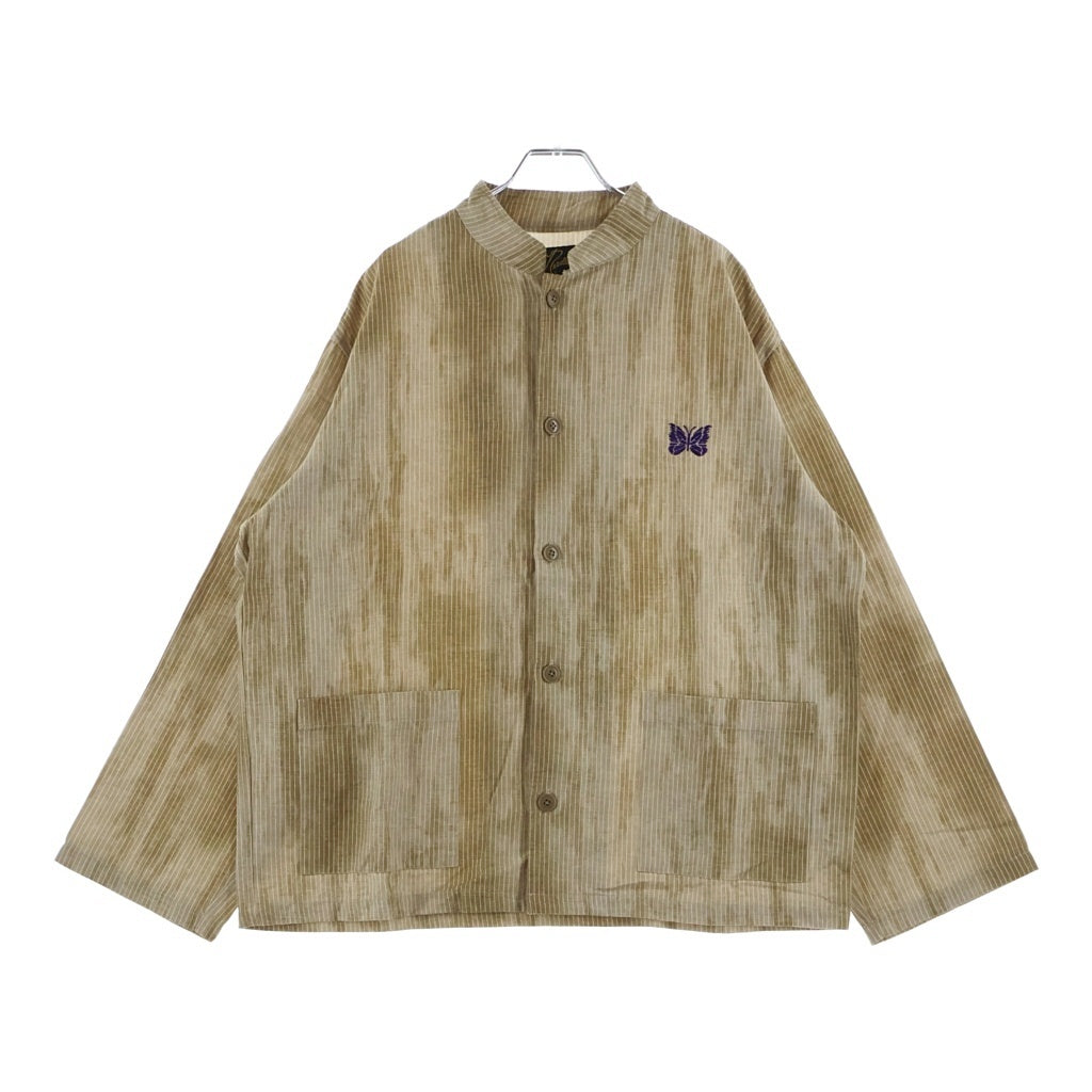Needles(ニードルス) ×ts(S) STAND COLLAR SHIRT ティーエスエス スタンドカラー 胸パピヨン刺繍シャツ ストライプ柄カバーオール ベージュ