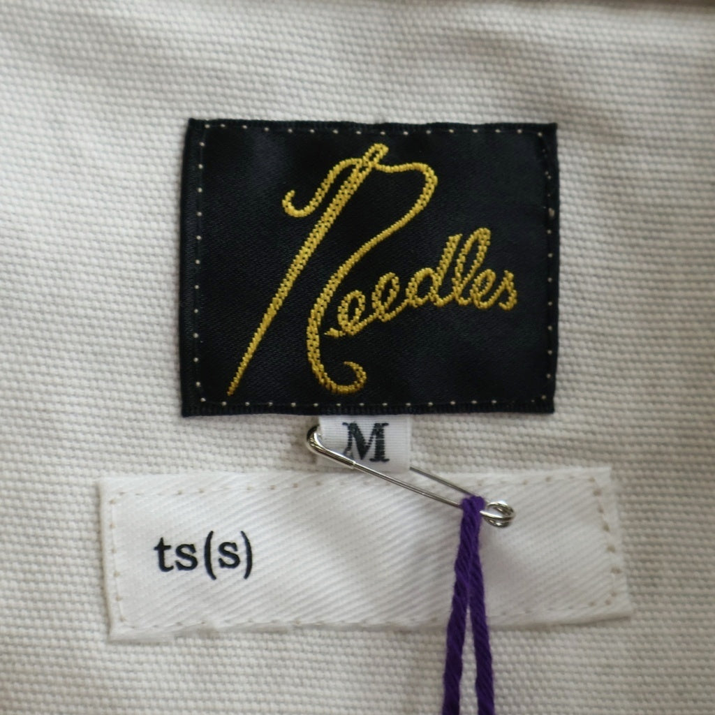 Needles(ニードルス) ×ts(S) STAND COLLAR SHIRT ティーエスエス スタンドカラー 胸パピヨン刺繍シャツ ストライプ柄カバーオール ベージュ