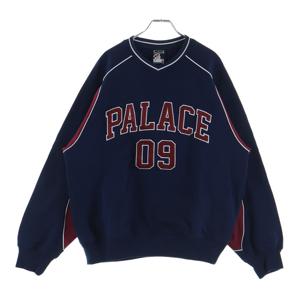 Palace Skateboards(パレススケートボーズ) 25AW PALACE 09 CREW フロントロゴワッペン刺繍 Vネックスウェットトレーナー ネイビー/レッド