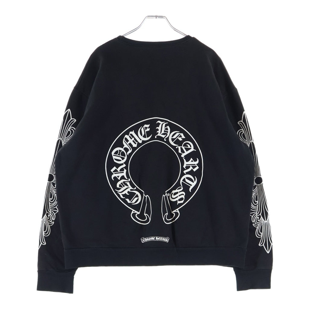 CHROME HEARTS(クロムハーツ) SWTSHRT PLVR HORSESHOE ARM FLORAL CROSS バックホースシュー 袖フローラルプリント スウェット トレーナー ブラック