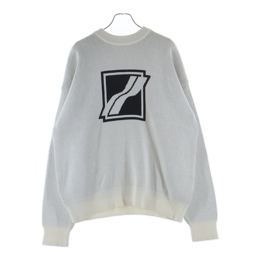 we11done(ウェルダン) 21SS SQUARE LOGO JACQUARD KNIT PULLOVER スクエア ロゴ ジャガード クルーネックニットセーター ホワイト WD-KT1-21-613-U-WH