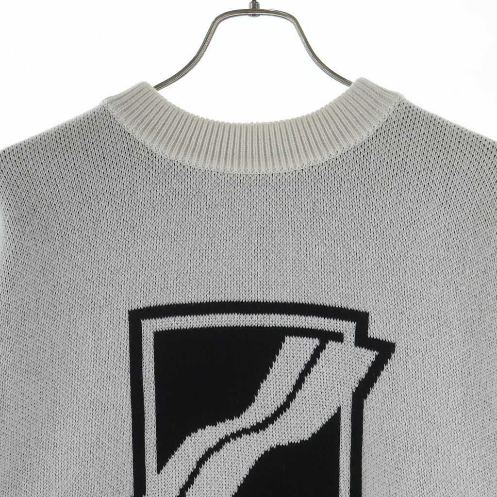 we11done(ウェルダン) 21SS SQUARE LOGO JACQUARD KNIT PULLOVER スクエア ロゴ ジャガード クルーネックニットセーター ホワイト WD-KT1-21-613-U-WH