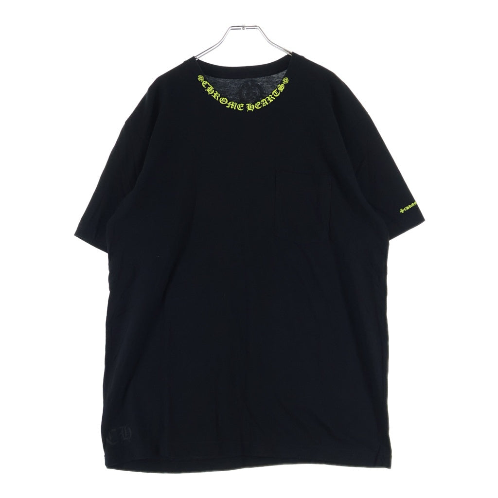 CHROME HEARTS(クロムハーツ) ネックロゴ スクロールラベルプリント クルーネック半袖Tシャツ カットソー ブラック