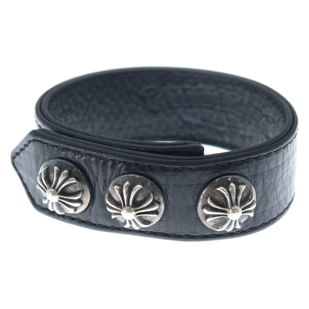 CHROME HEARTS(クロムハーツ) 3BTN 2SNP クロスボール 3ボタン2スナップ レザーブレスレット ブラック/シルバー BCA123