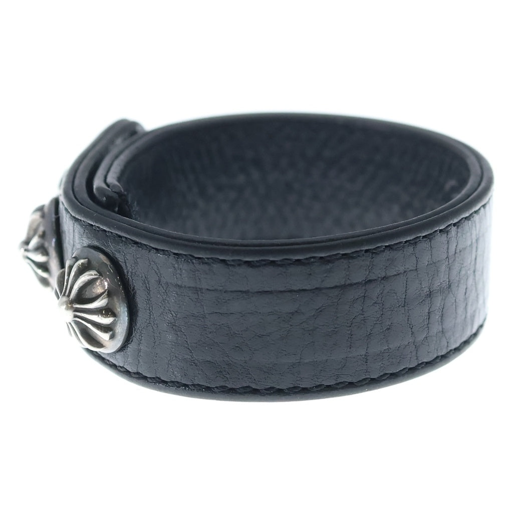CHROME HEARTS(クロムハーツ) 3BTN 2SNP クロスボール 3ボタン2スナップ レザーブレスレット ブラック/シルバー BCA123