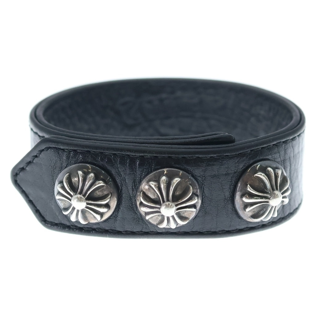 CHROME HEARTS(クロムハーツ) 3BTN 2SNP クロスボール 3ボタン2スナップ レザーブレスレット ブラック/シルバー BCA123