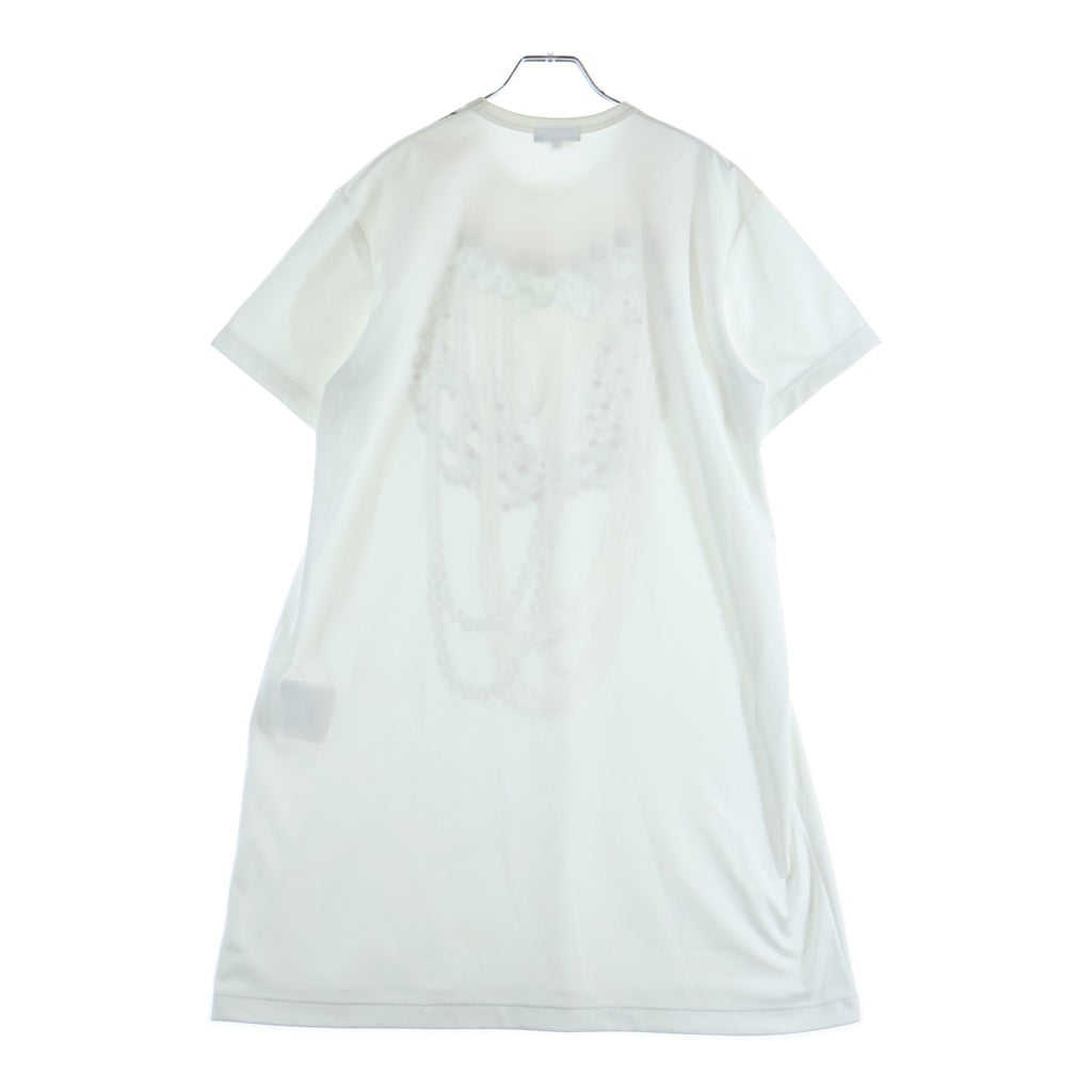 COMME des GARCONS HOMME PLUS(コムデギャルソンオムプリュス) 20SS AD2019 フロントフェイクパールデザイン プリントロングTシャツ 半袖カットソー ホワイト PE-T505