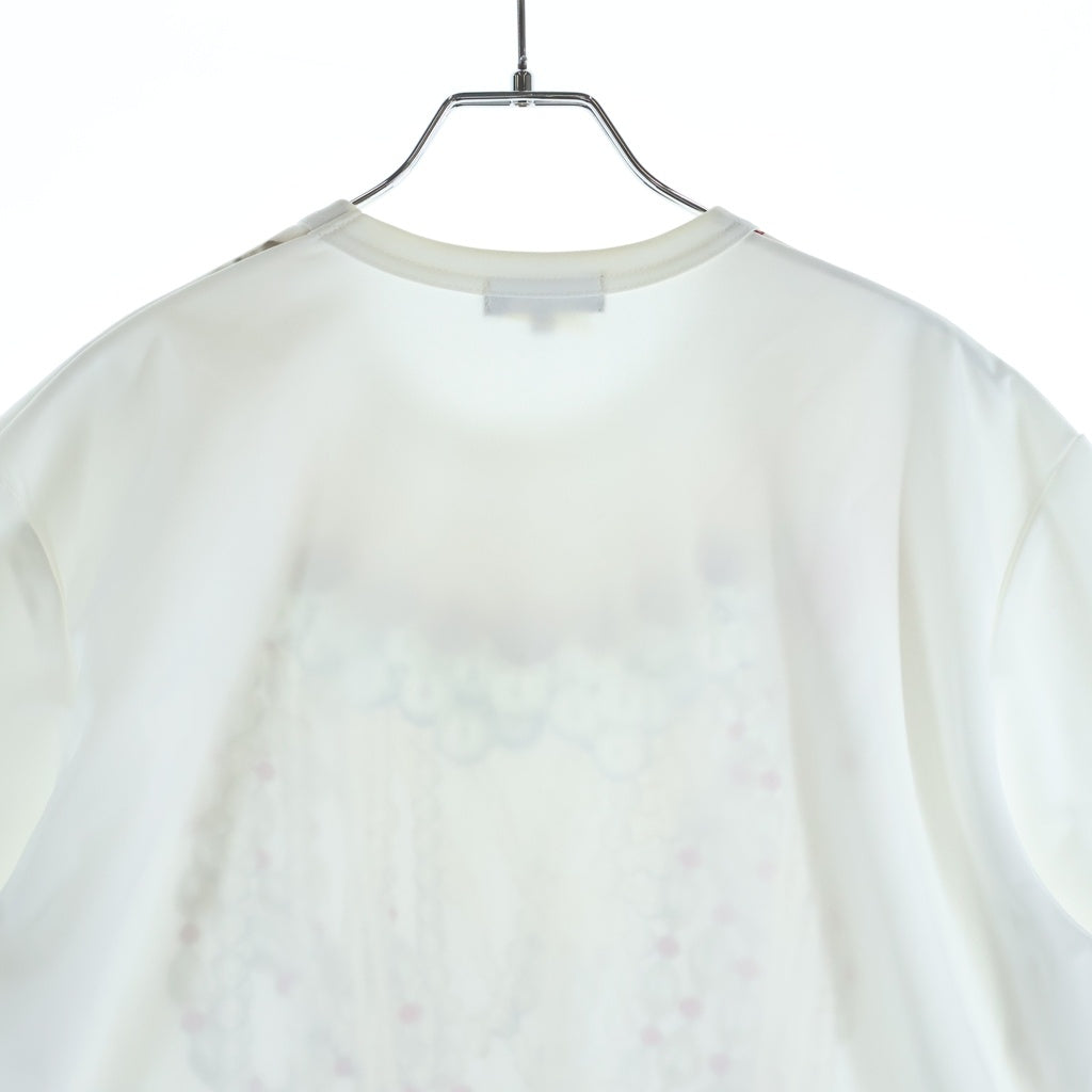 COMME des GARCONS HOMME PLUS(コムデギャルソンオムプリュス) 20SS AD2019 フロントフェイクパールデザイン プリントロングTシャツ 半袖カットソー ホワイト PE-T505