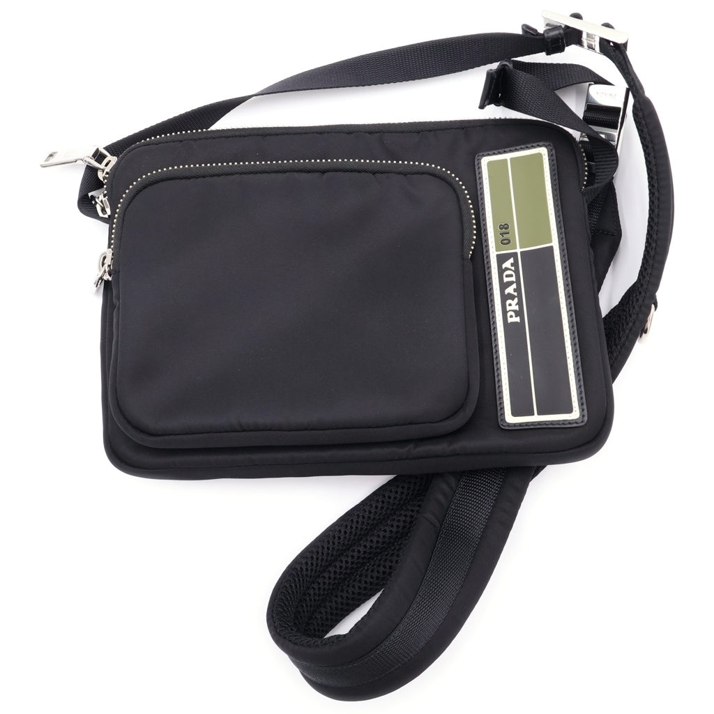 PRADA(プラダ) TESSUTO POCKET ラバーロゴ テスートナイロン ポケット ショルダーバッグ ブラック 2VH088 レディース