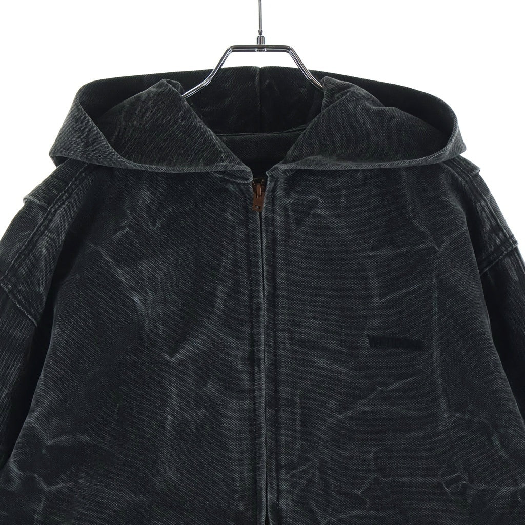 we11done(ウェルダン) DUCK JACKET ウォッシュド加工 ロゴ刺繍 ジップアップ フーデッドダックジャケット ブラック WD-JP3-24-037-U-BK