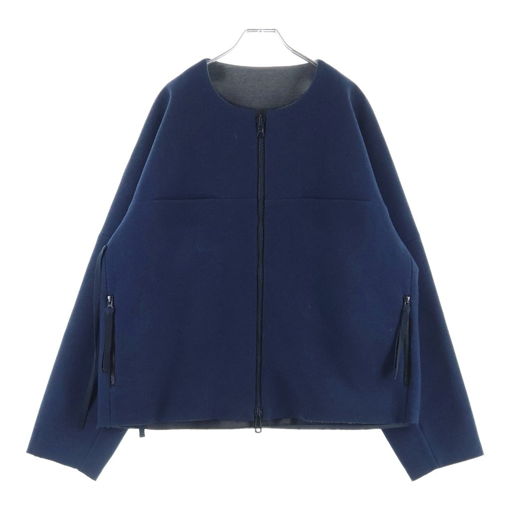 SUNSEA(サンシー) 15AW CUT OFF MELTON BLOUSON リバーシブル カットオフ メルトンブルゾン ジップアップノーカラージャケット ブルー SNS-15A34
